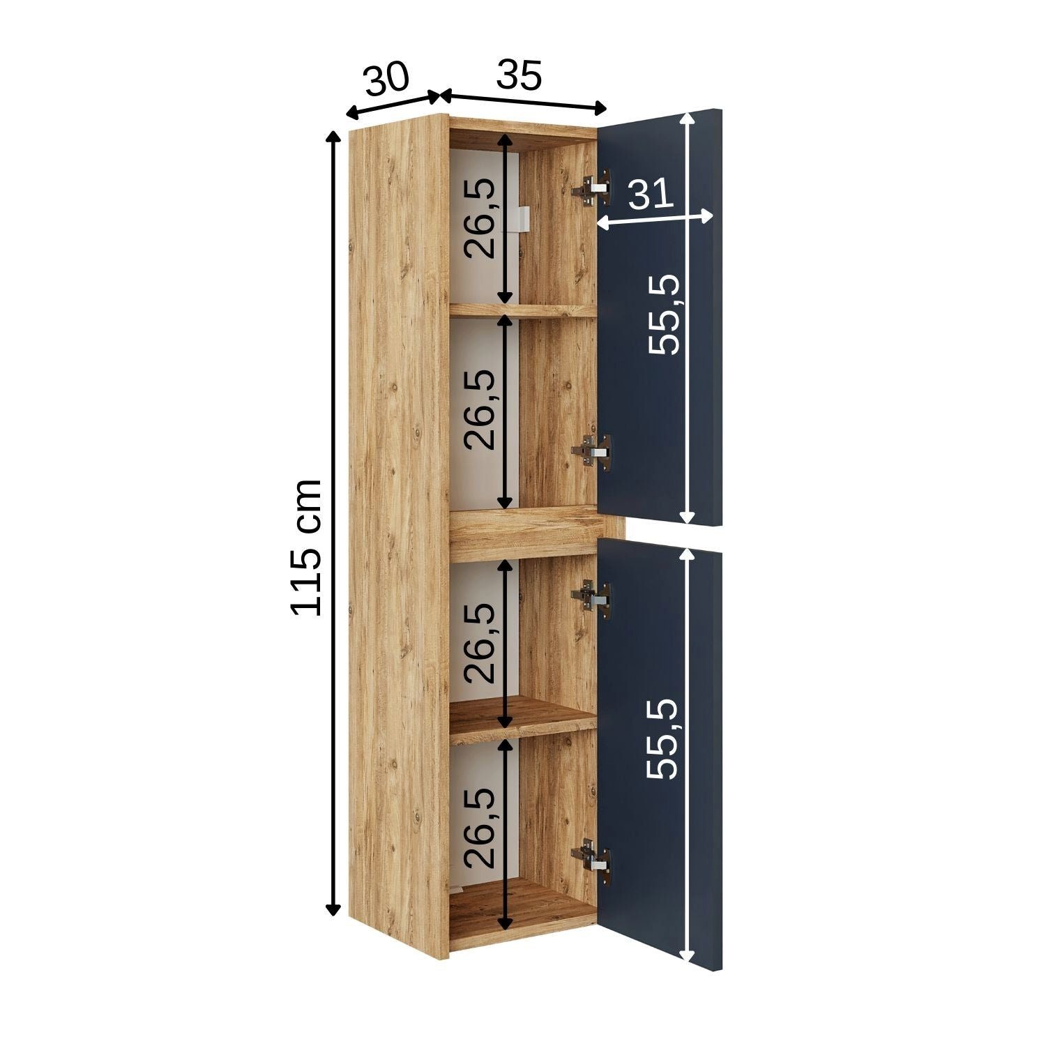 (Roomart, in Badregal, Roomart Hochschrank Farben Badezimmermöbel, 5 Badschrank) weiß Badmöbel-Set,