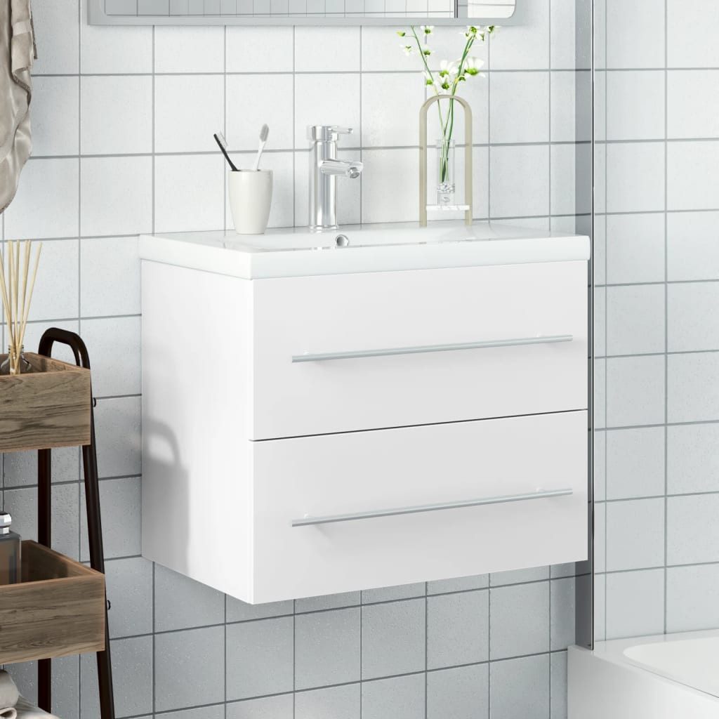 vidaXL Waschbeckenunterschrank Waschbeckenunterschrank mit Einbaubecken Weiß (1-St)