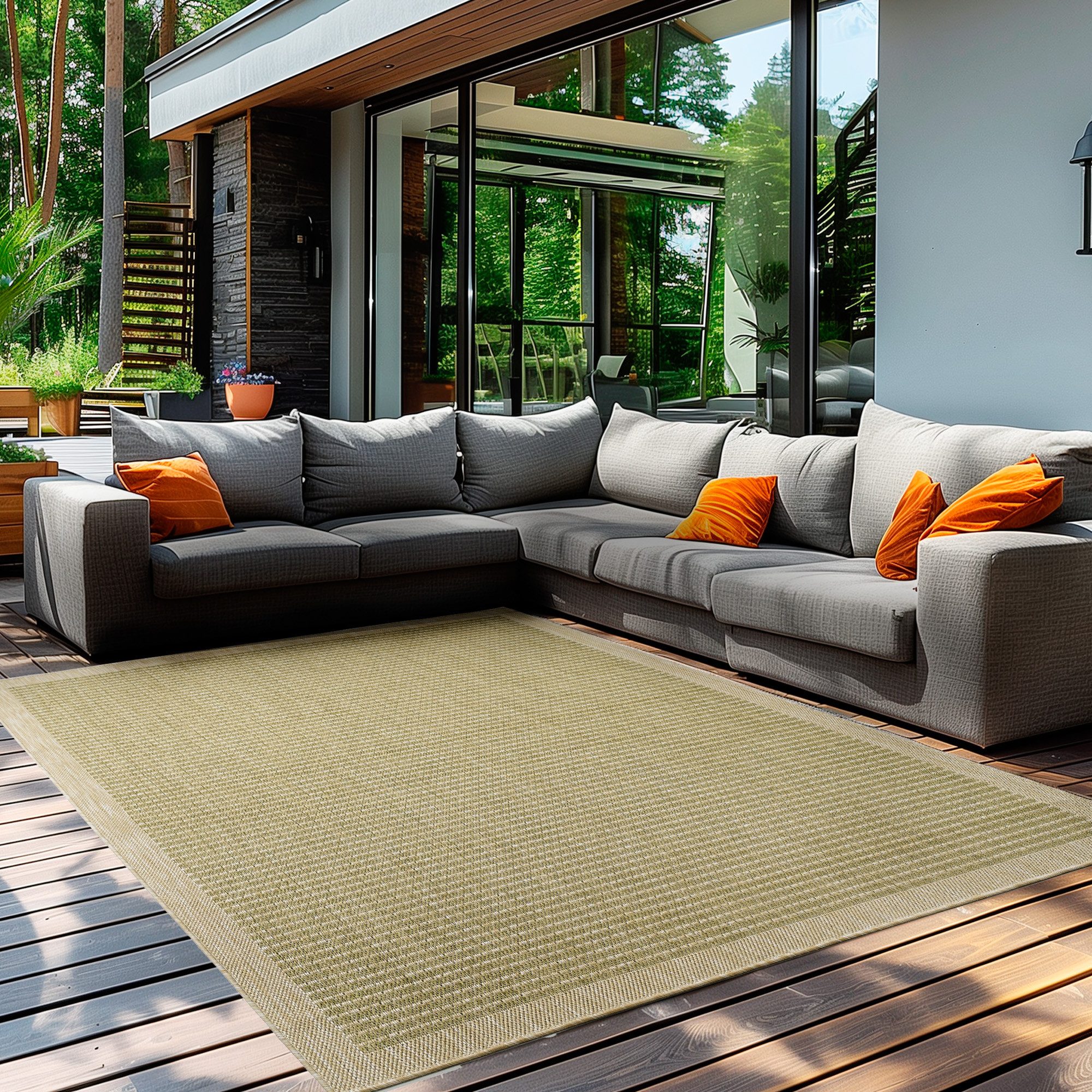 Teppium Outdoorteppich Unicolor - Einfarbig, Rechteckig, Höhe: 5 mm, Teppich Wetterfest Balkon Küchenteppich Flachgewebe Sisaloptik