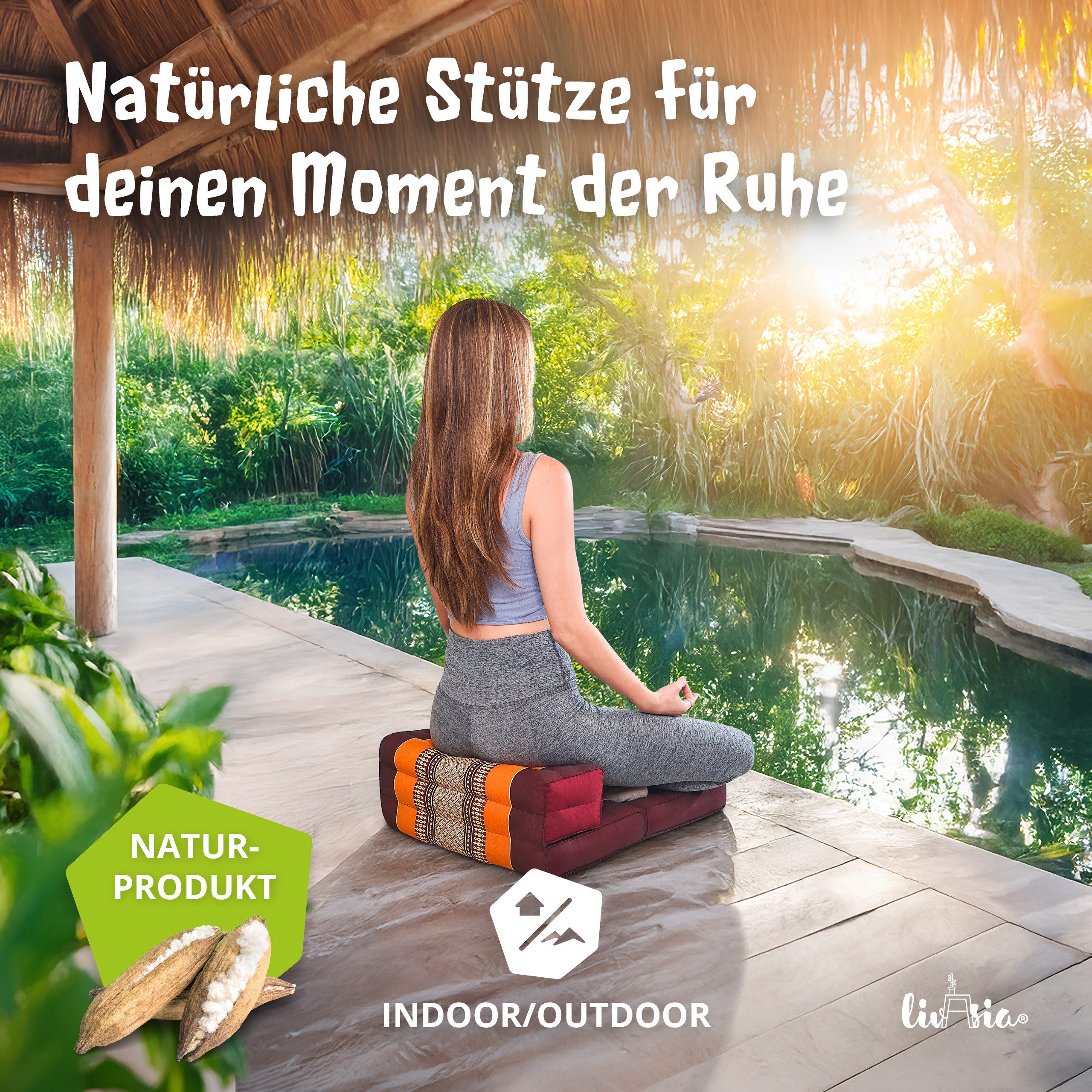 livasia Stützkissen Stützkissen faltbar, vegan und handgefertigt, 72x50x12cm, Kapok