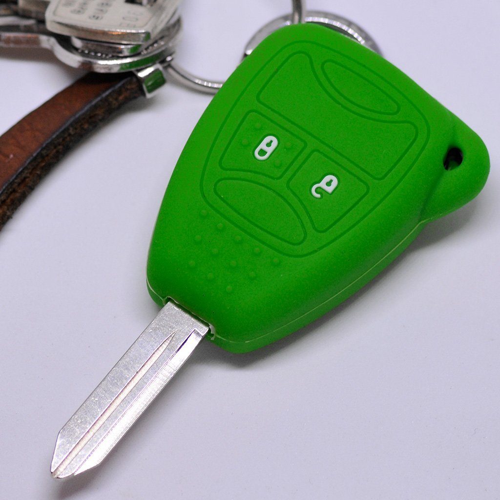 mt-key Schlüsseltasche Autoschlüssel Softcase Silikon Schutzhülle Grün, für Chrysler 300C Voyager Dodge RAM Jeep Commander Grand Cherokee