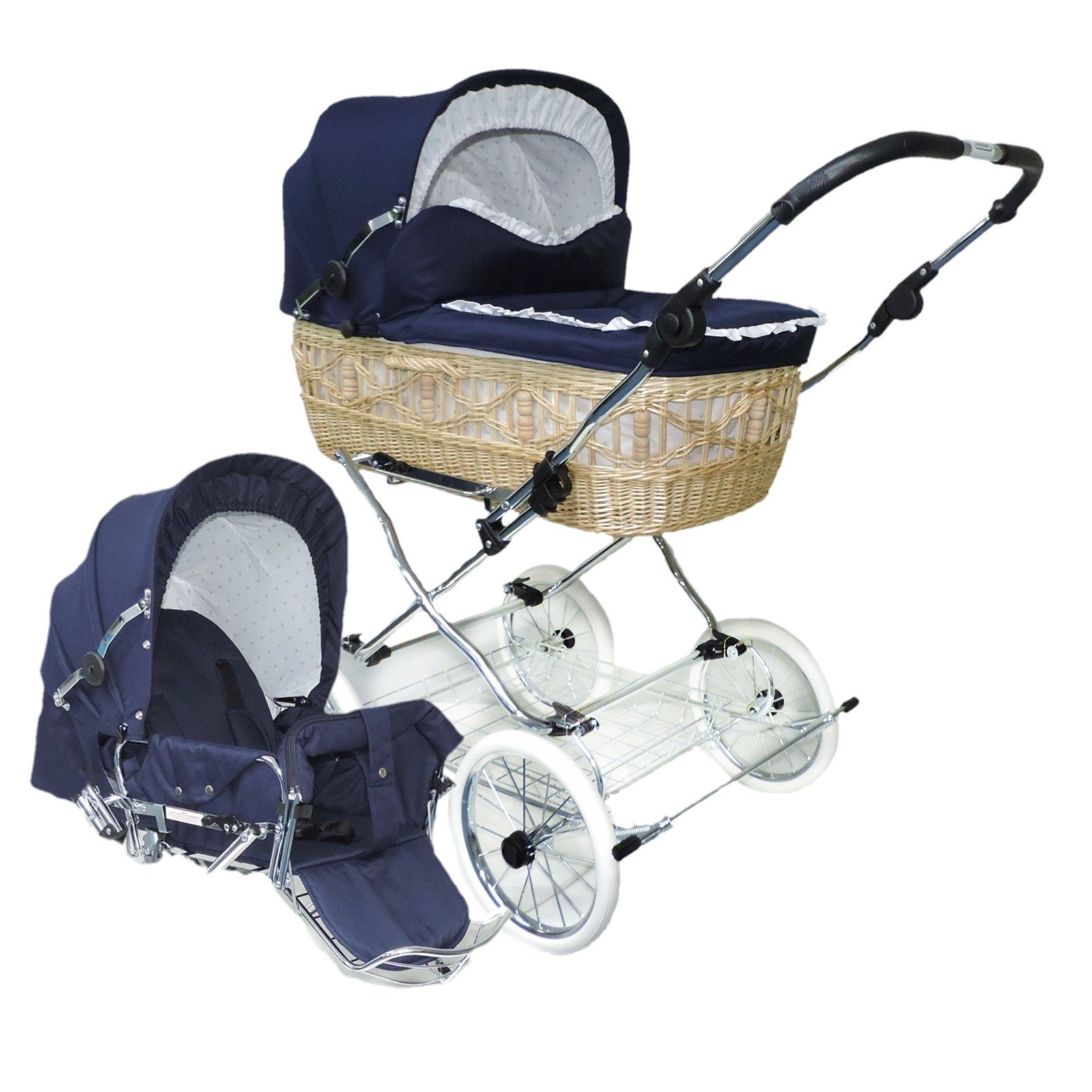 Kombi-Kinderwagen Retro-Korbwagen-Set, Weide Natur