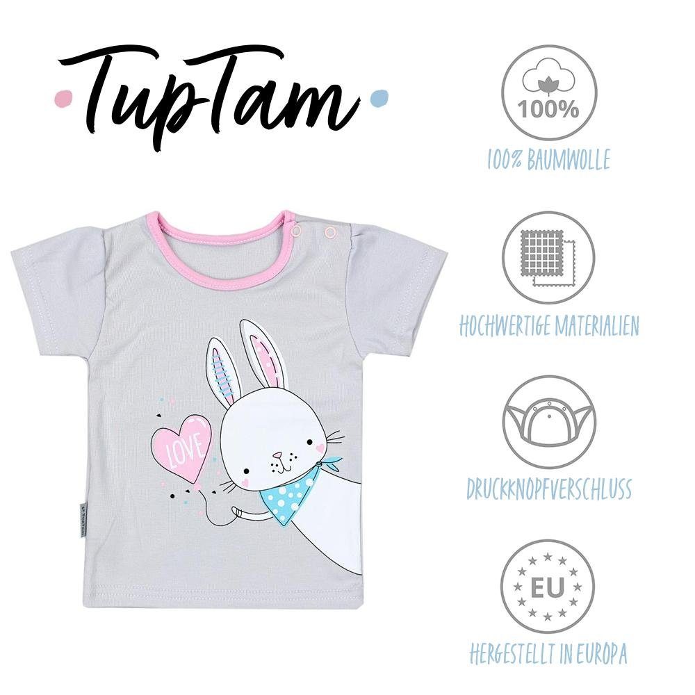 Bunt TupTam Streifen Set Gemustert Baby T-Shirt Weiß Mädchen Kurzarm Rosa Kaninchen TupTam Giraffe T-Shirt 5er Grau