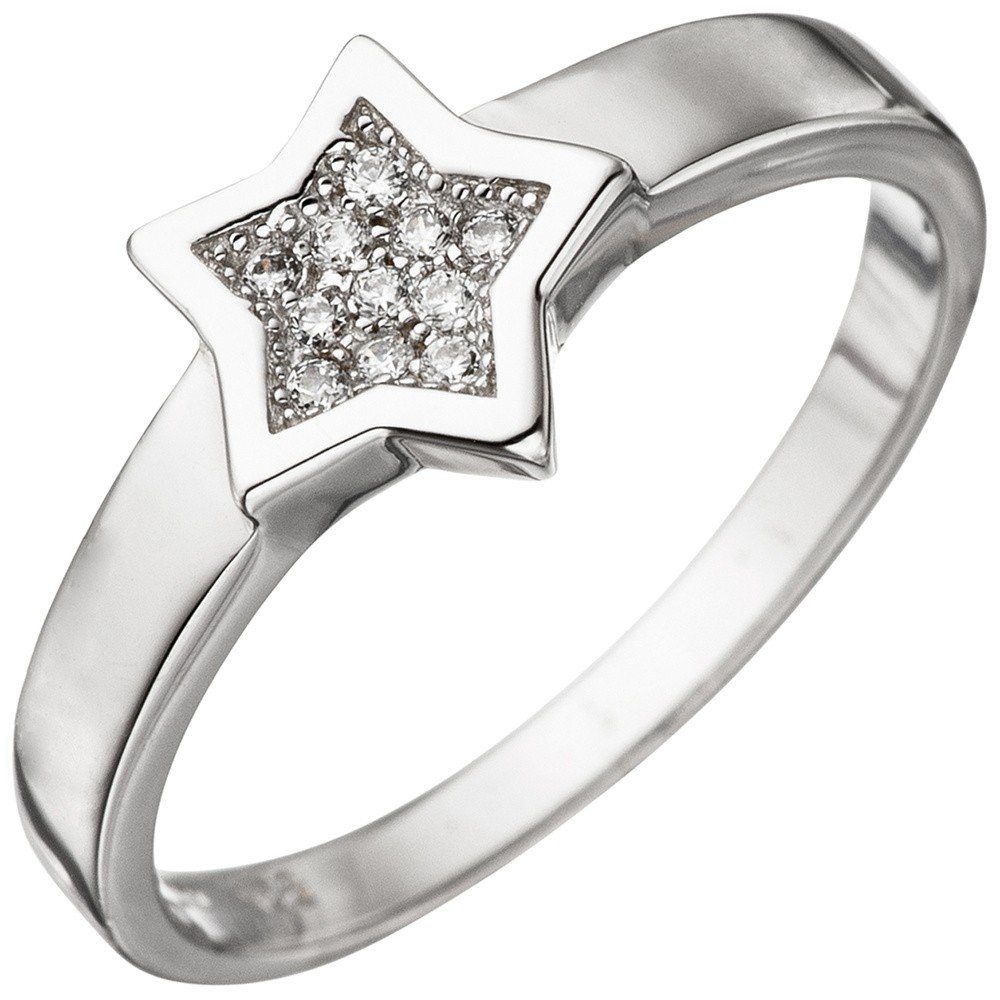 Silberring Damenring Stern in der Mitte, Zirkonia, 925 Silber
