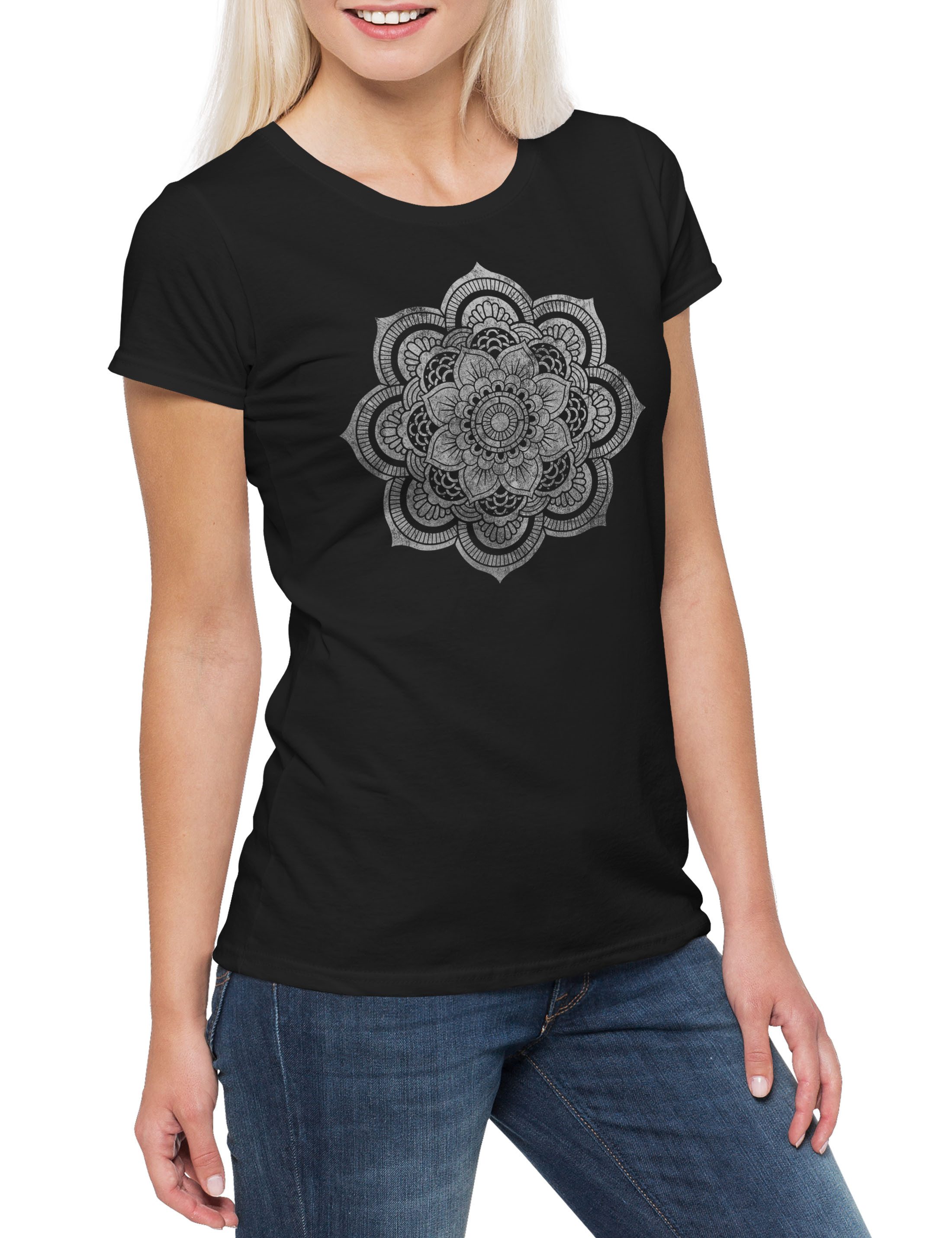 Print-Shirt Flower Mandala II Damen T-Shirt Yantra Hinduism Buddhism Buddhismus