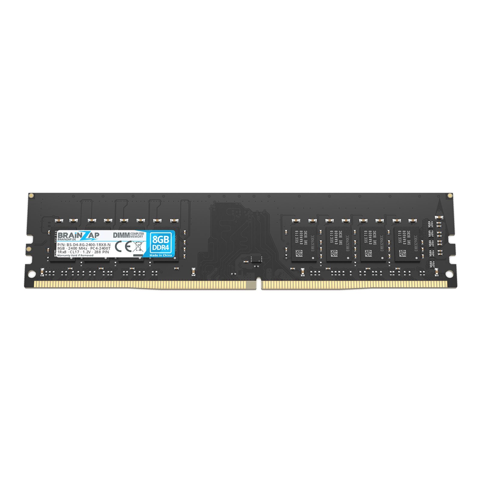 BRAINZAP 8GB RAM PC4-2400T DIMM PC-Arbeitsspeicher (2400 MHz, CL17, 1Rx8, Non-ECC, Unbuffered, Desktop-PCs - Intel und)