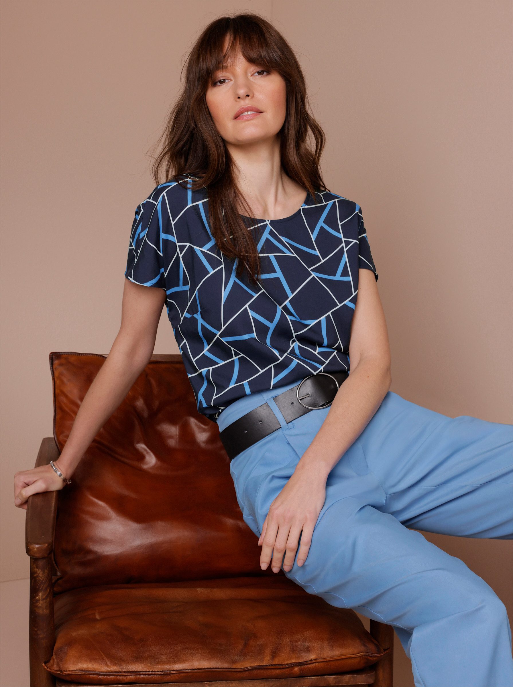 creation L Klassische Bluse Lyocell-Bluse Kurzarm