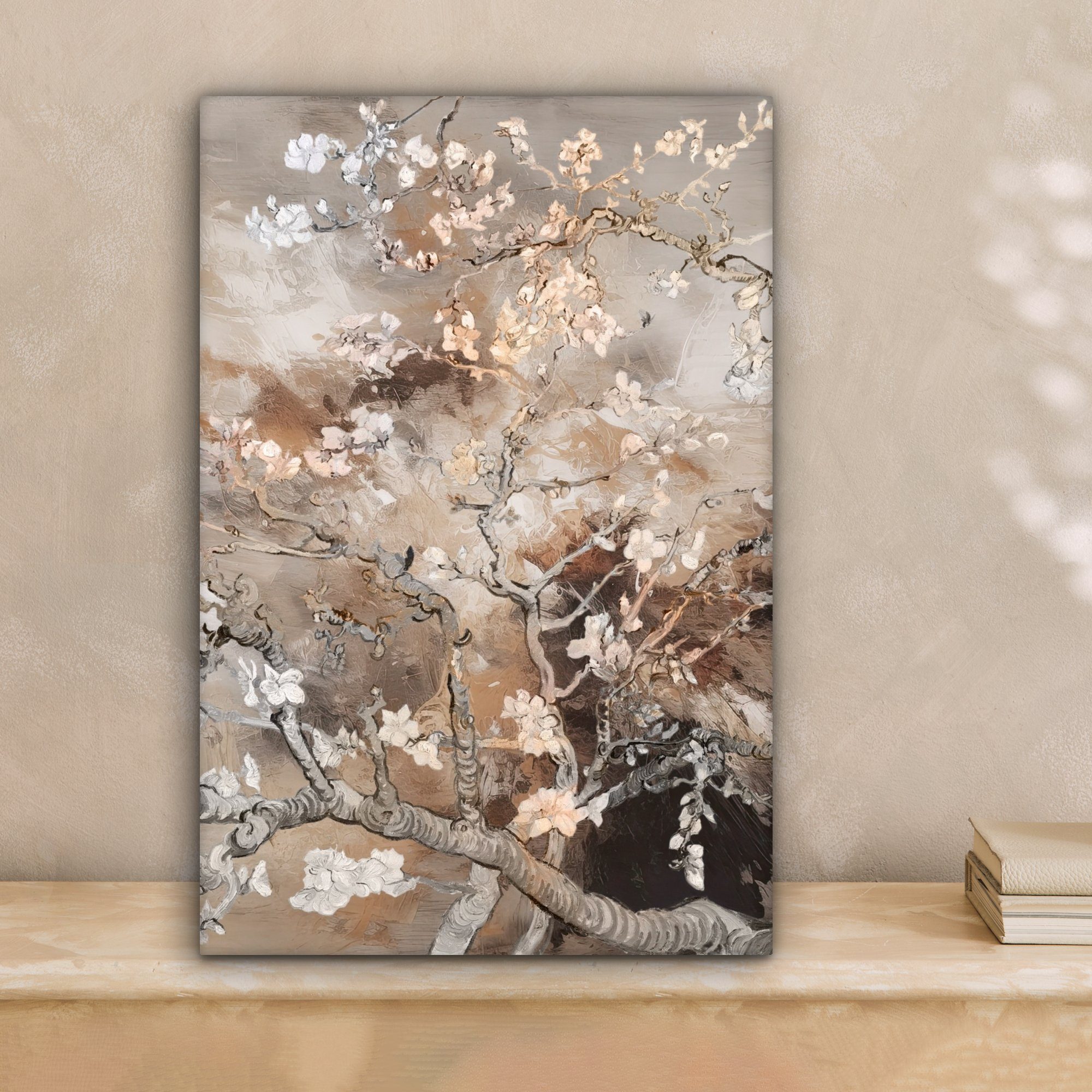 OneMillionCanvasses® Leinwandbild Mandelblüte - Kunst - Van Gogh - Beige - Abstrakt, Fotodruck (1 St), Leinwand Canvas Wandbild, Wanddekoration 20x30 cm
