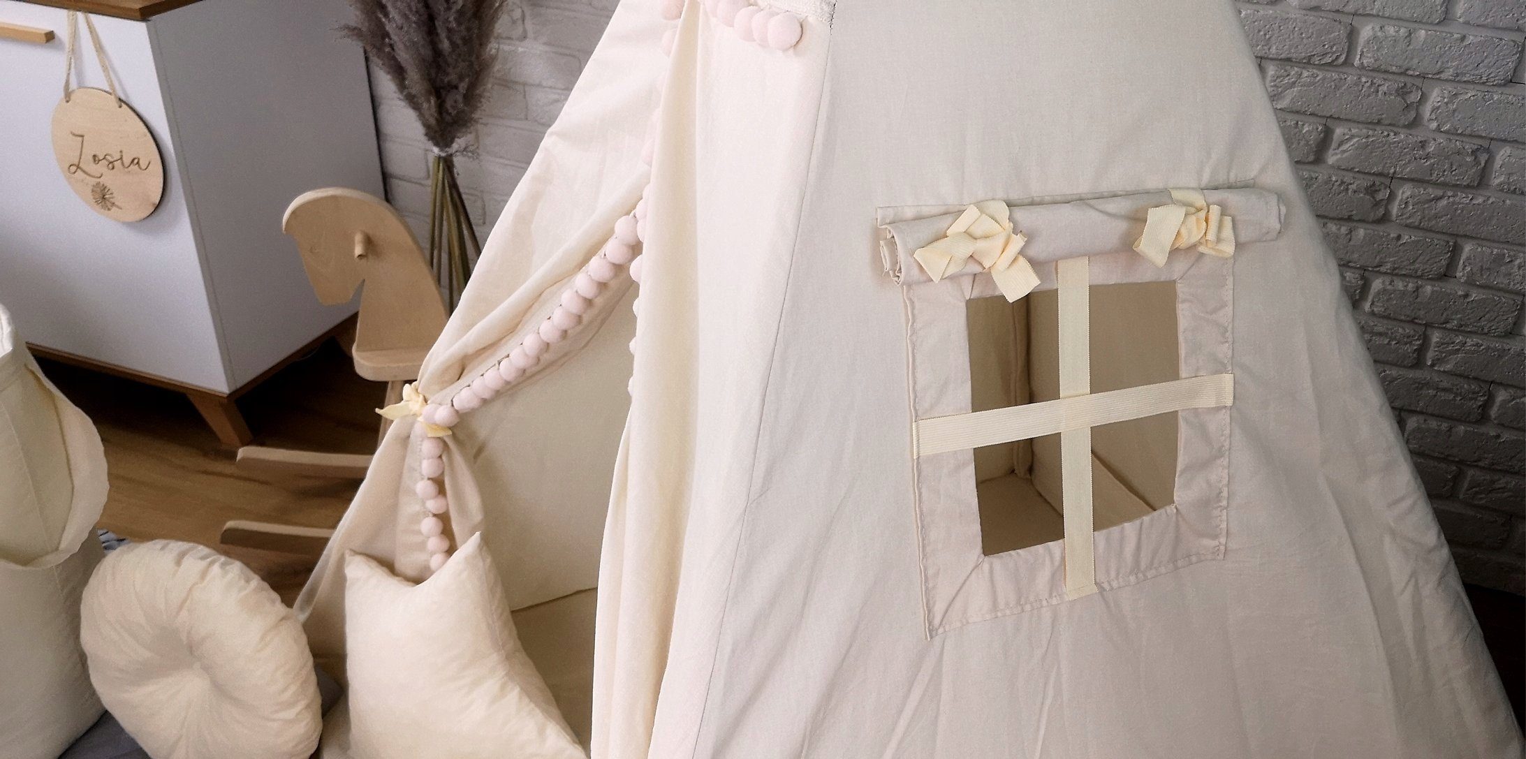 Pamek Tipi-Zelt Basic, Kinder Spielzelt, Teepee, Zelt mit Fenster, Tipizelt, Spielset, Personen: 2 (7 tlg), Sehr weiches und angenehmes Material