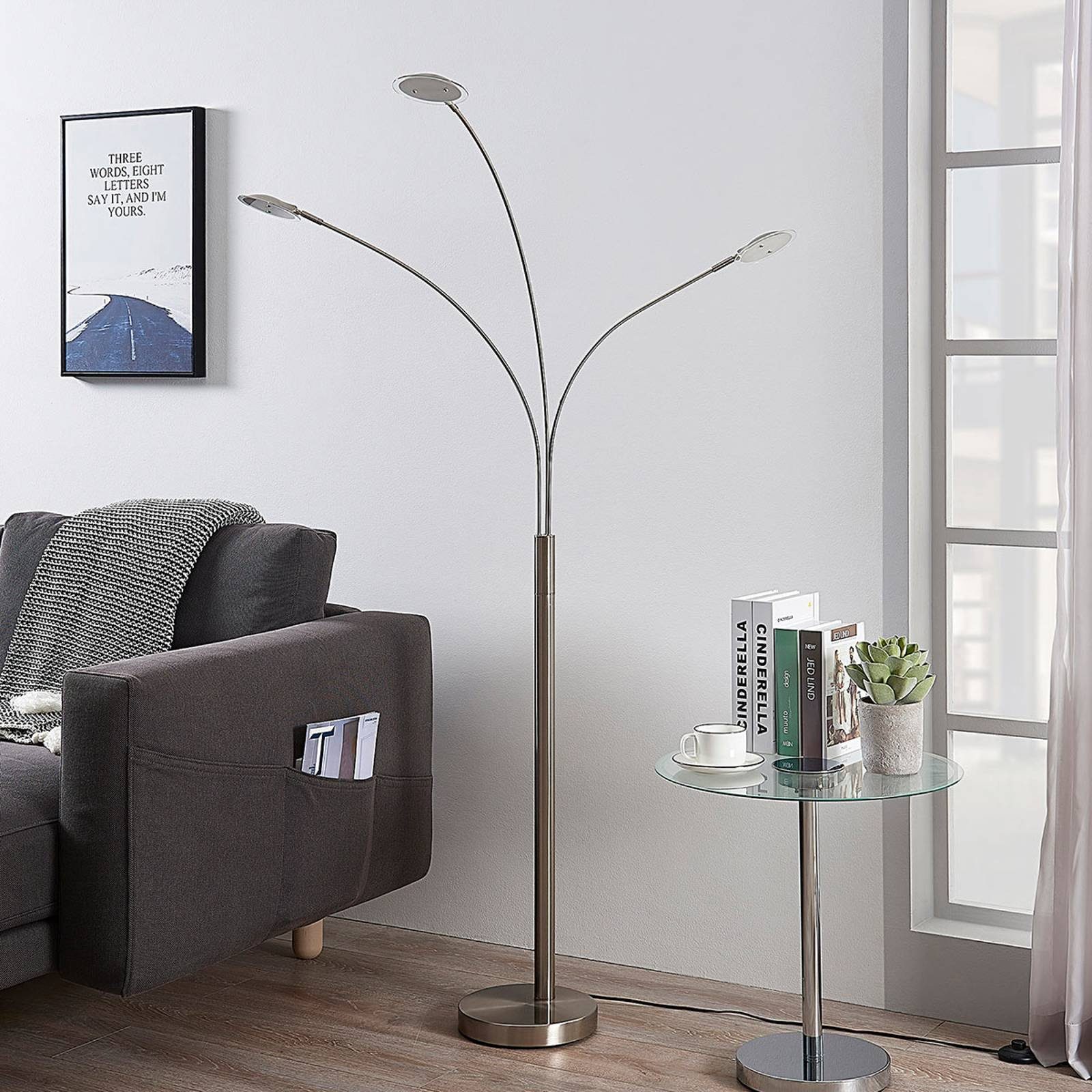 Lindby Stehlampe Anea, LED, Metall, Alu warmweiß IP20, 3 x 2,9 W LED, warmweiß