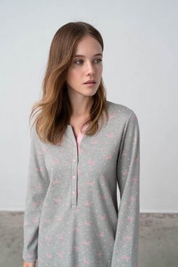 Vamp Nachthemd (Set, 1-tlg., Set) Damen Sleepshirt 90cm, Nachthemd Baumwolle Langarm, grau-rosa