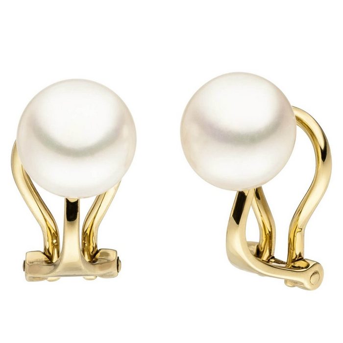 Schmuck Krone Paar Ohrclips Ohrclips mit Süßwasser Perlen 585 Gold Gelbgold schlicht Ohrringe Ohrschmuck Gold 585