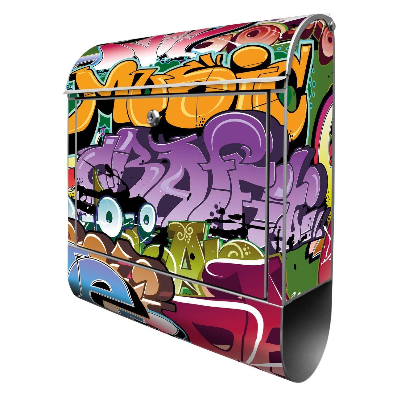 banjado Wandbriefkasten x mit witterungsbeständig, pulverbeschichtet, 39 silberfarben (Wandbriefkasten 14cm x Zeitungsfach), Graffiti Stahl 47