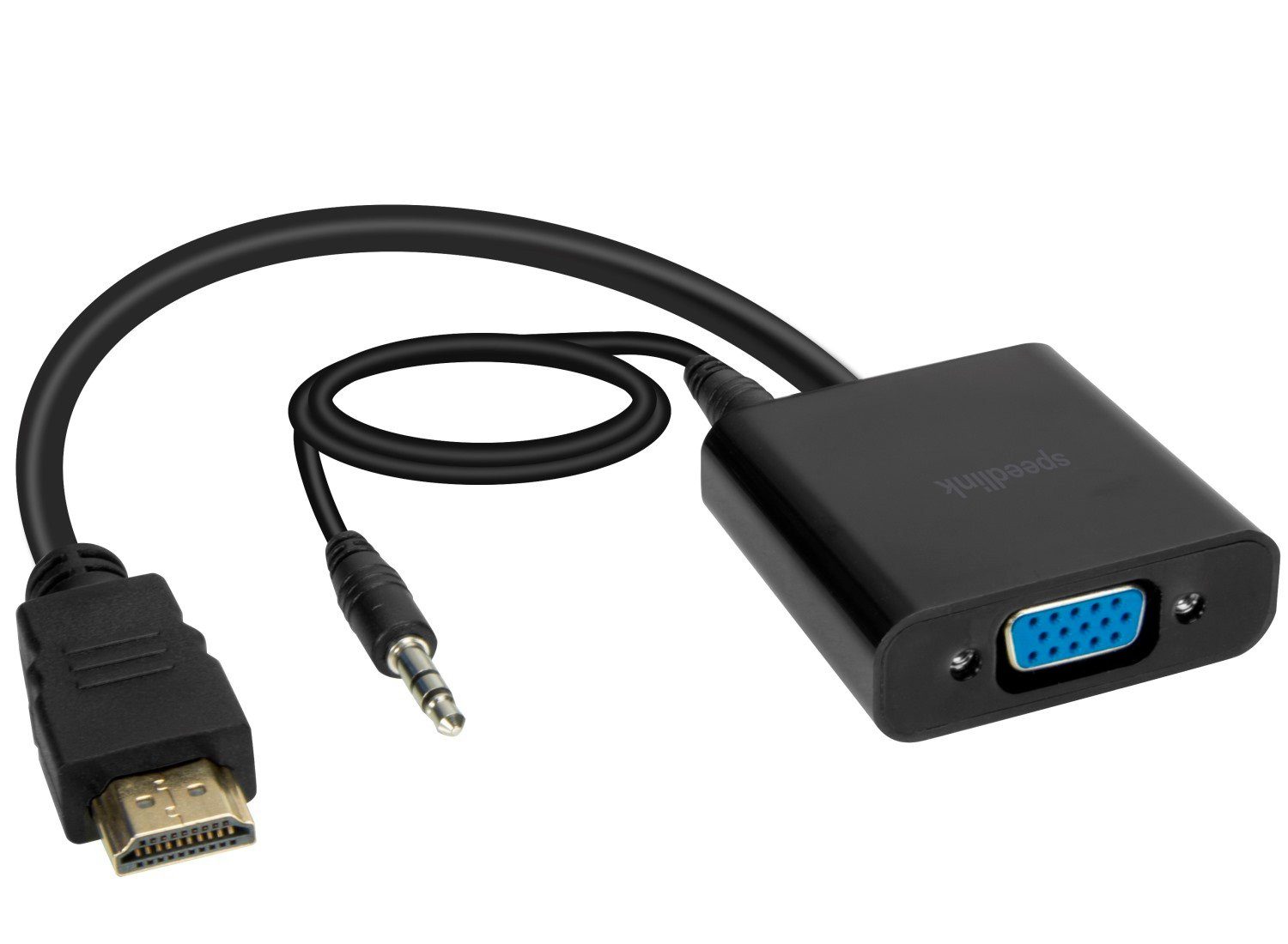 Speedlink HQ HDMI auf VGA Адаптери Audio + Video Konverter Video-Adapter HDMI-Stecker zu 3,5-mm-Klinkenstecker, für PC Notebook Beamer TV Laptop