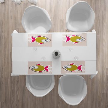 Platzset, Waschbare Stoff Esszimmer Küche Tischdekorations Digitaldruck, Abakuhaus, (4-teilig, 4 Teilig-St., Set aus 4x), Fisch Comical Blowfish enorme Augen