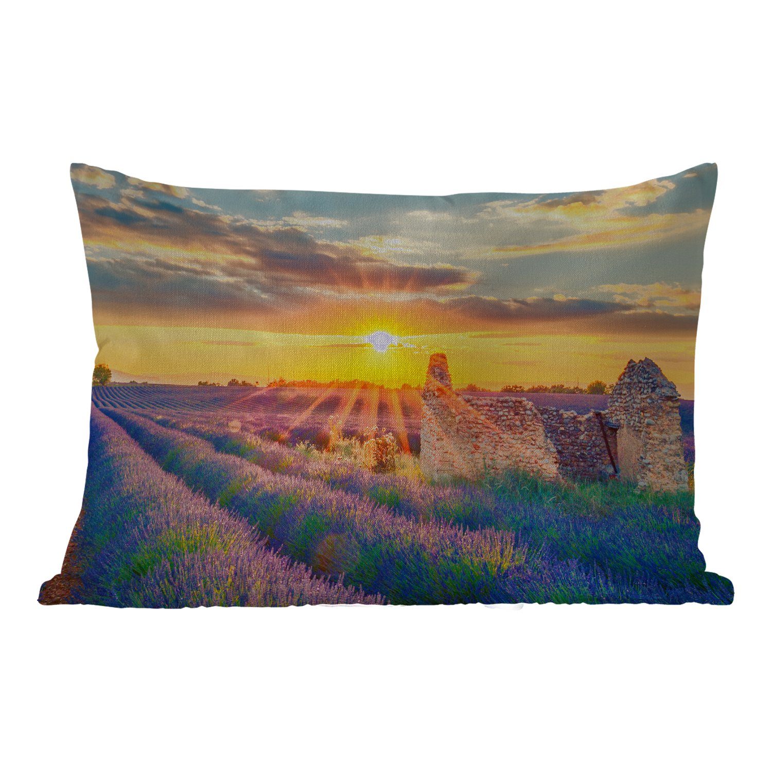 MuchoWow Dekokissen Lavendel - Sonnenuntergang - Ruine - Lila, Outdoor-Dekorationskissen, Polyester, Dekokissenbezug, Kissenhülle