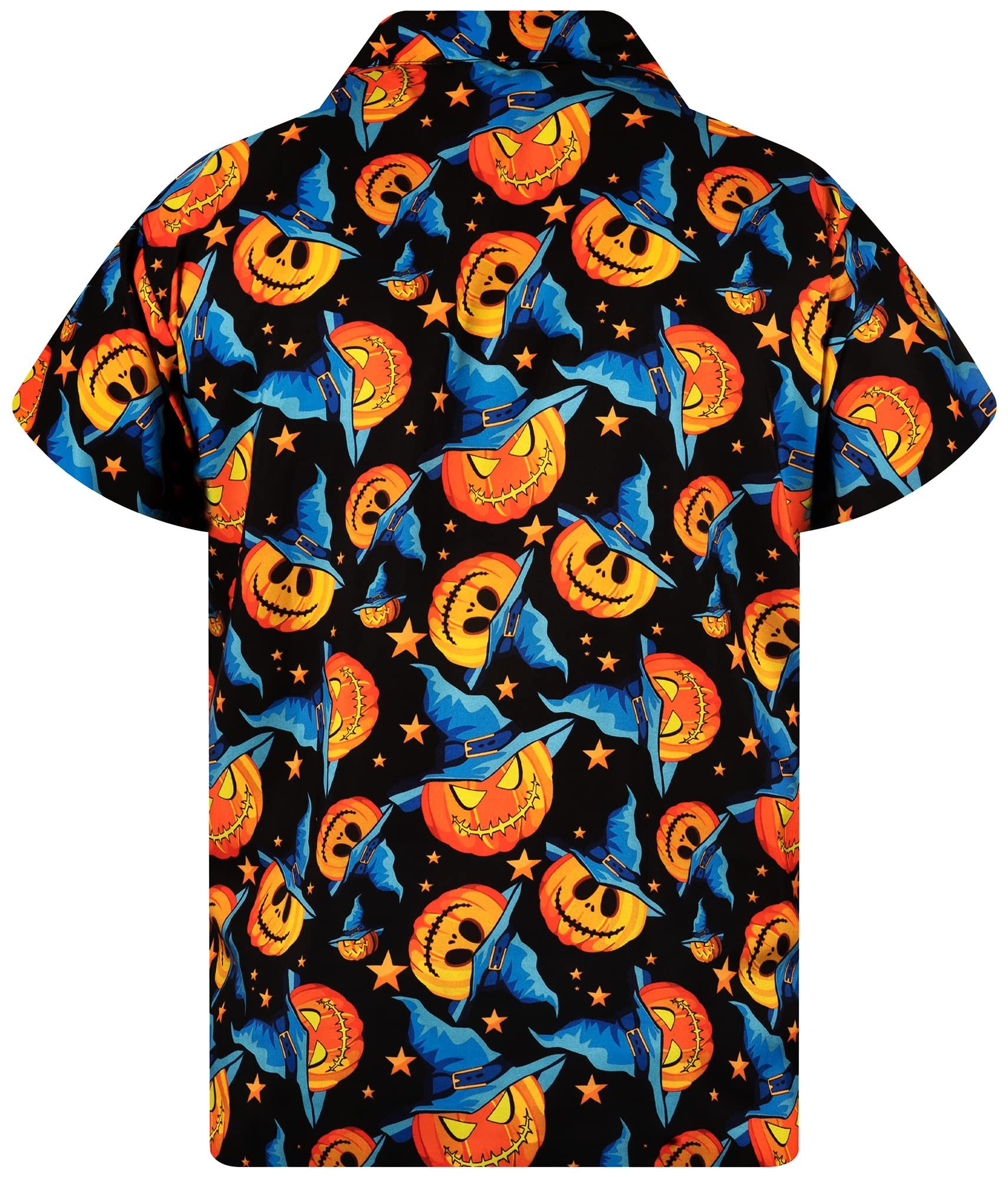 King Kameha Hawaiihemd Halloween Pumpkin Hat Hawaii-Hemd Kurzarm Front-Tasche Unisex