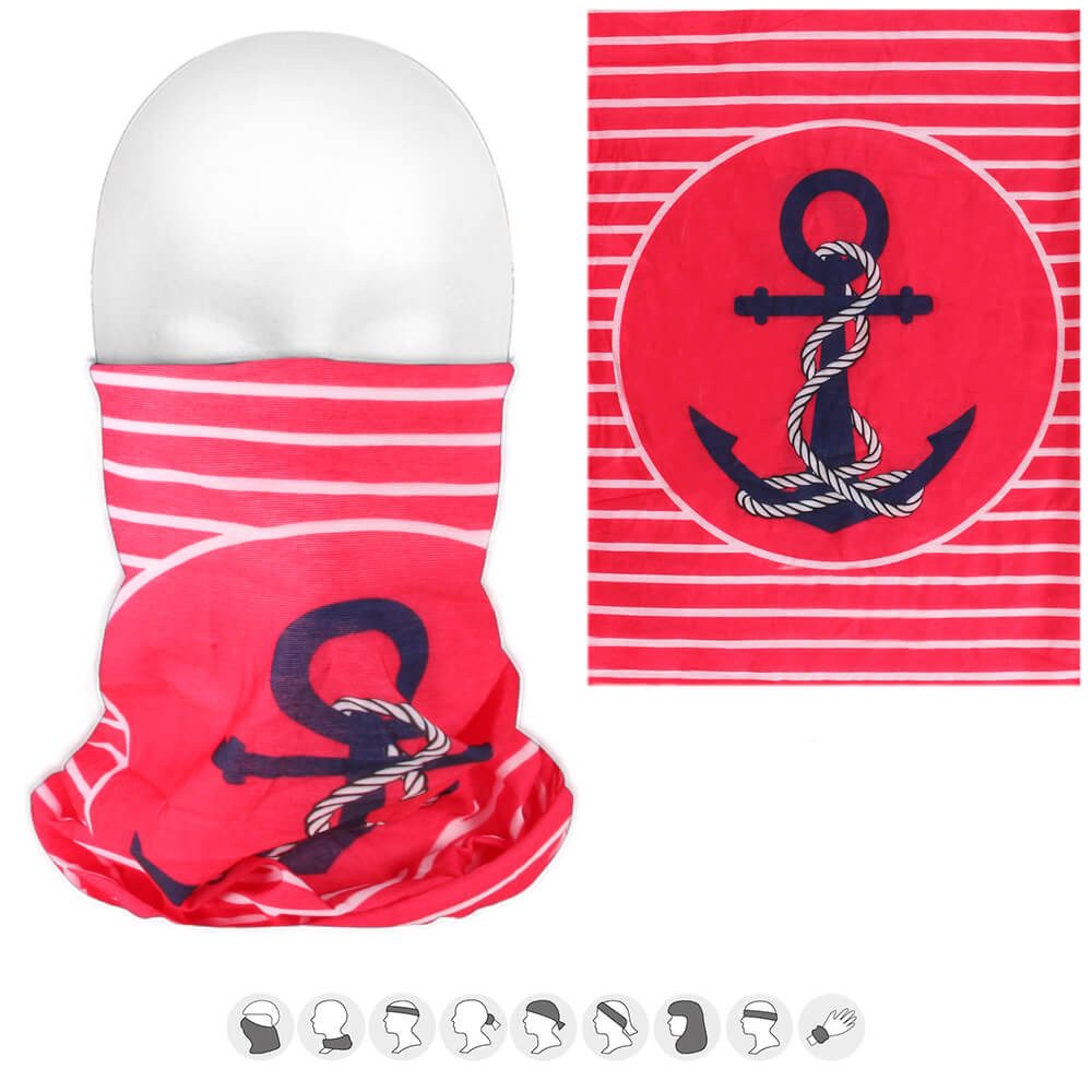 Goodman Design Loop Multifunktionstuch Maritimes Design in Pink mit Anker, Atmungsaktiv, elastisch, UV- schutz, Windschutz und super bequem