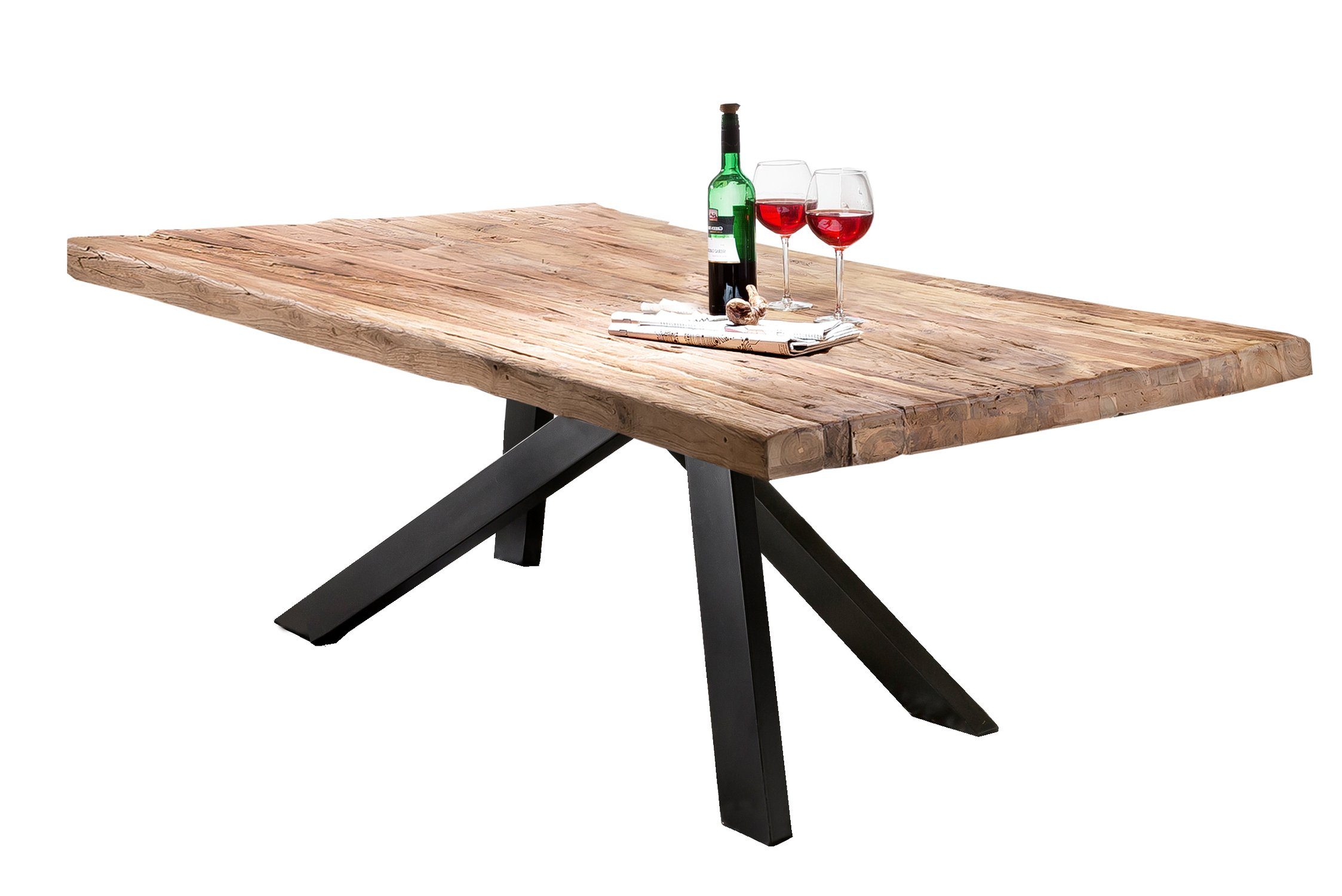 TPFLiving Esstisch massiv), Tisch Esstisch antik-schwarz antik-schwarz recyceltes Esstisch Platte - - Esstisch Gestell - natur, - Desinger Luxus 180x100cm Metall mm 50 | Themis Gestell (Platte Plattenstärke Teak, antikschwarz