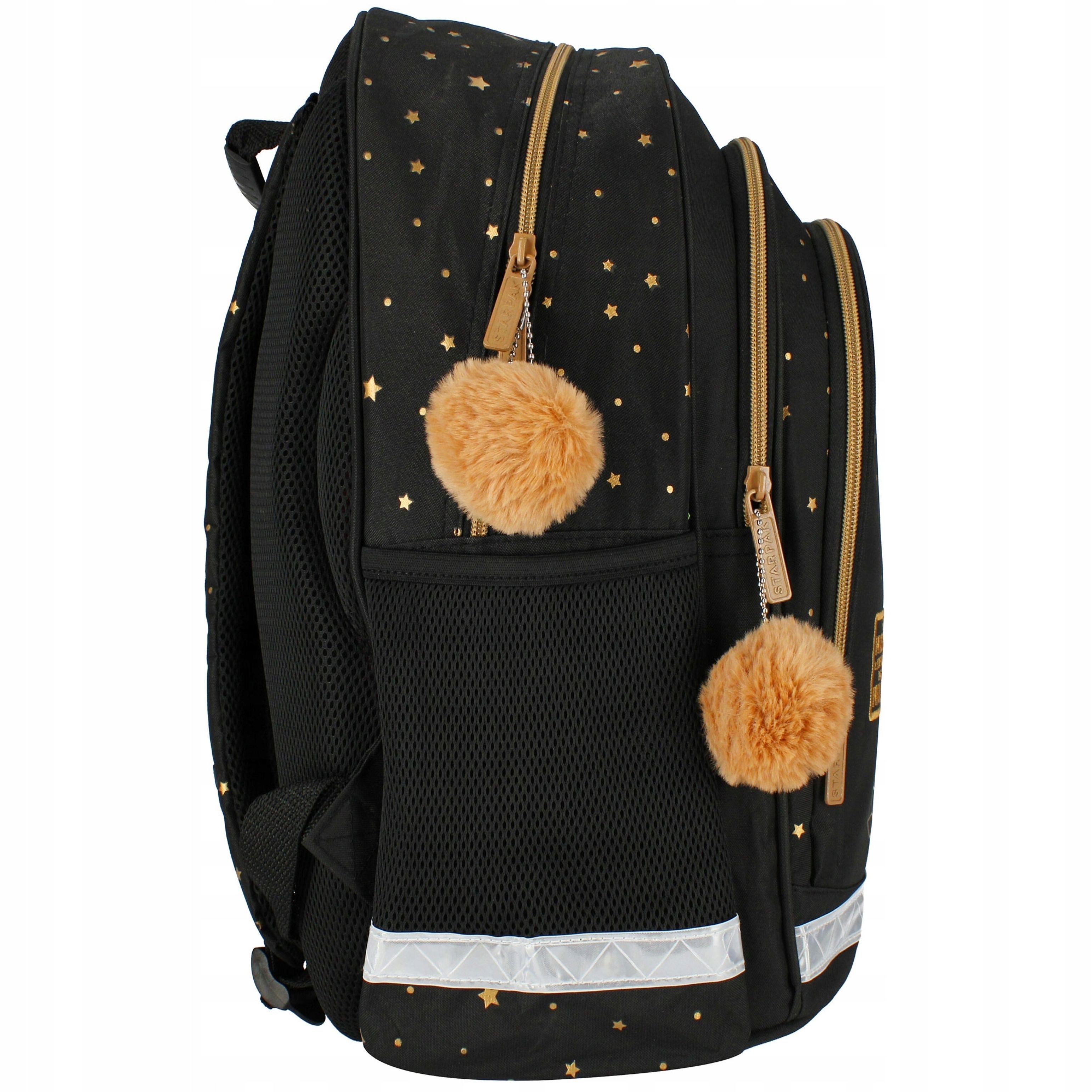 Starpak Schulrucksack Schulrucksack für Mädchen, schwarz-gold, ergonomisch, wasserfest.