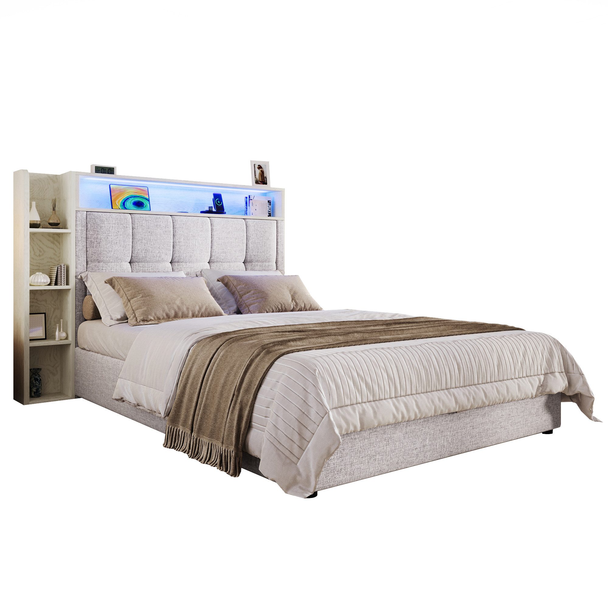 SOFTWEARY Polsterbett mit LED-Beleuchtung und Stauraum günstig online kaufen