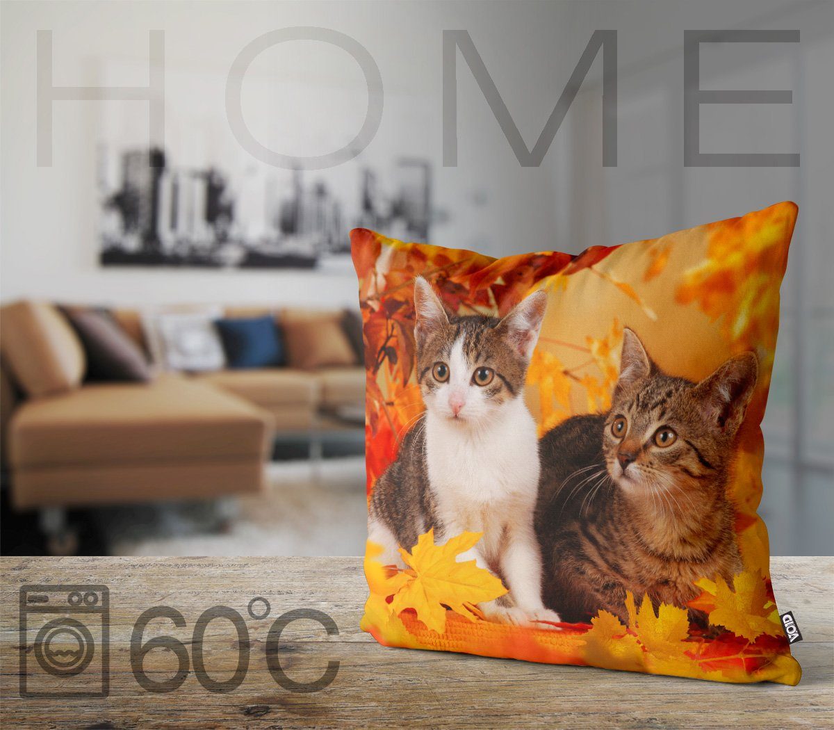 Kissenbezug, VOID Katzen (1 Sofa-Kissen Haustier Scottish Stück), Kätzchen Herbst Katze grau Kartäuser Tier Kissenbezug