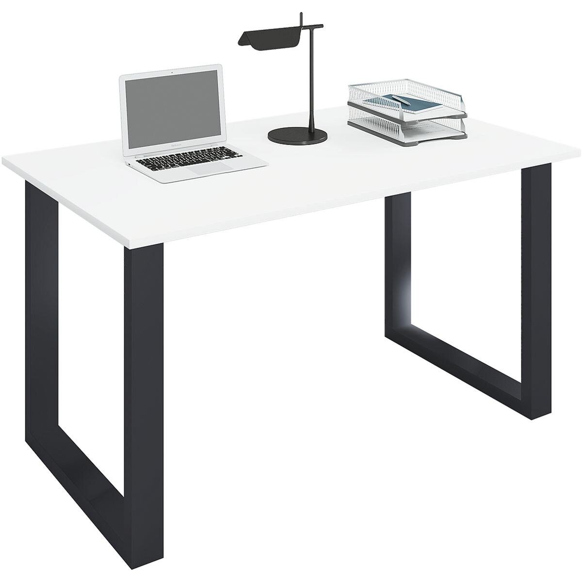 VCM Schreibtisch Lona, rechteckig, Tiefe 80 cm, Bügel-Fuß schwarz weiß/schwarz