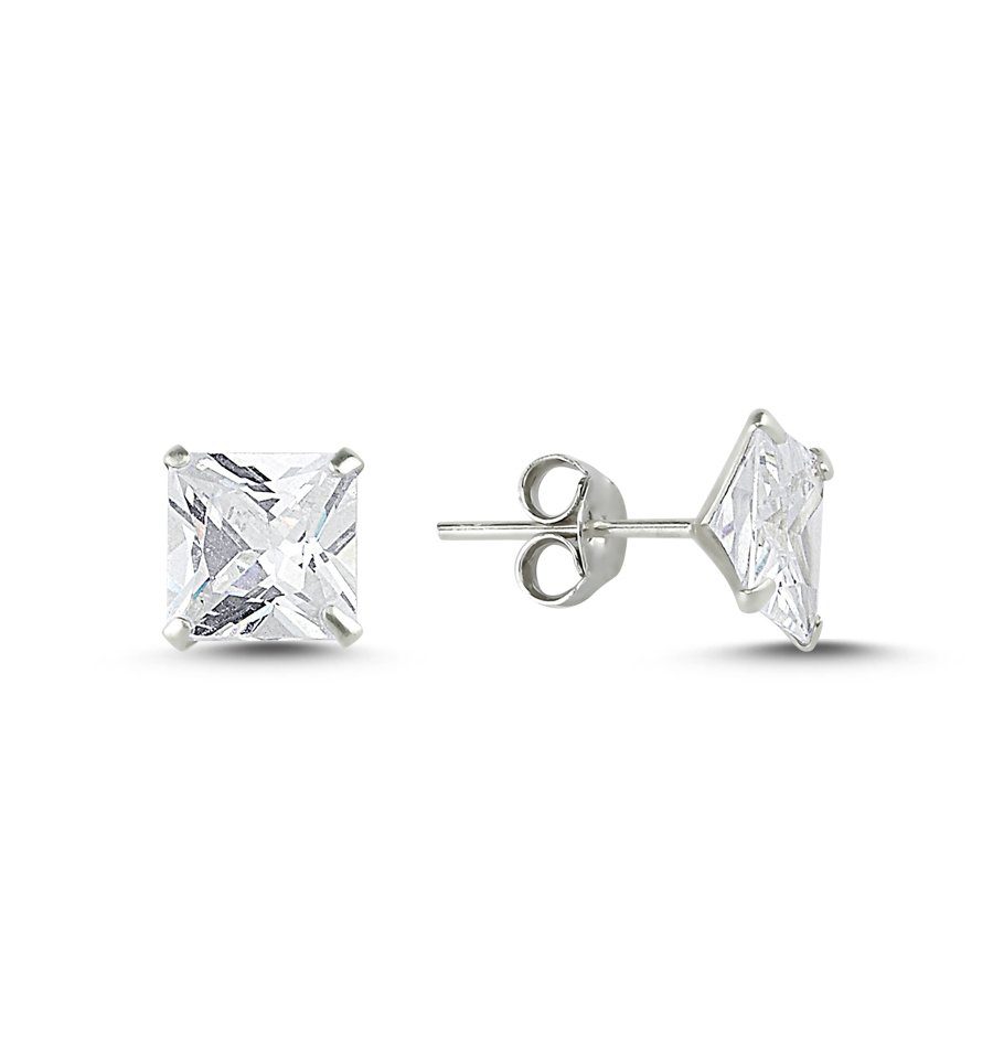 Karisma Schmuck Paar Ohrstecker Sterling Silber 925 Rechteck Zirkonia Weiss Diamant, Damenschmuck Herrenschmuck