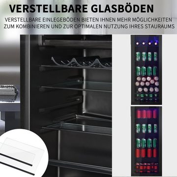 Merax Kühlschrank 128L mit Gefrierfach, Glastür, LED-Beleuchtung, verstellebare Ablage, Getränkekühlschrank SC-128P, 110 cm hoch, 40 cm breit, Mini Kühlschrank, Kühl- und Gefrierfunktion, freistehend