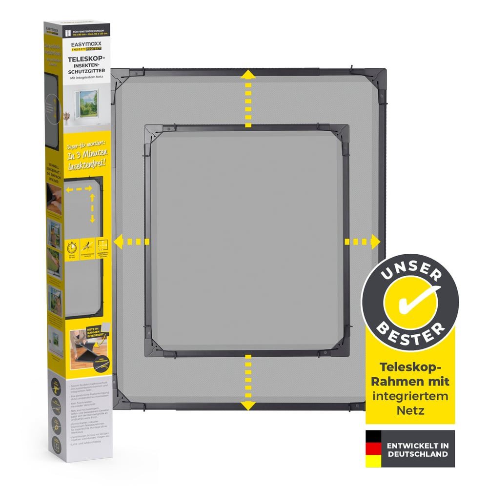 EASYmaxx Insektenschutz-Fensterrahmen ausziehbares Teleskop-Insektenschutzgitter,  anthrazit, (1-St), Fliegengitter Fenster, mit vormontierten Rahmen, Moskitonetz