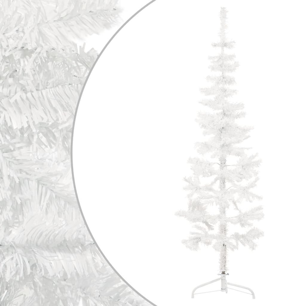 vidaXL Künstlicher Weihnachtsbaum Künstlicher Halb-Weihnachtsbaum mit Ständer Schlank Weiß 150 cm