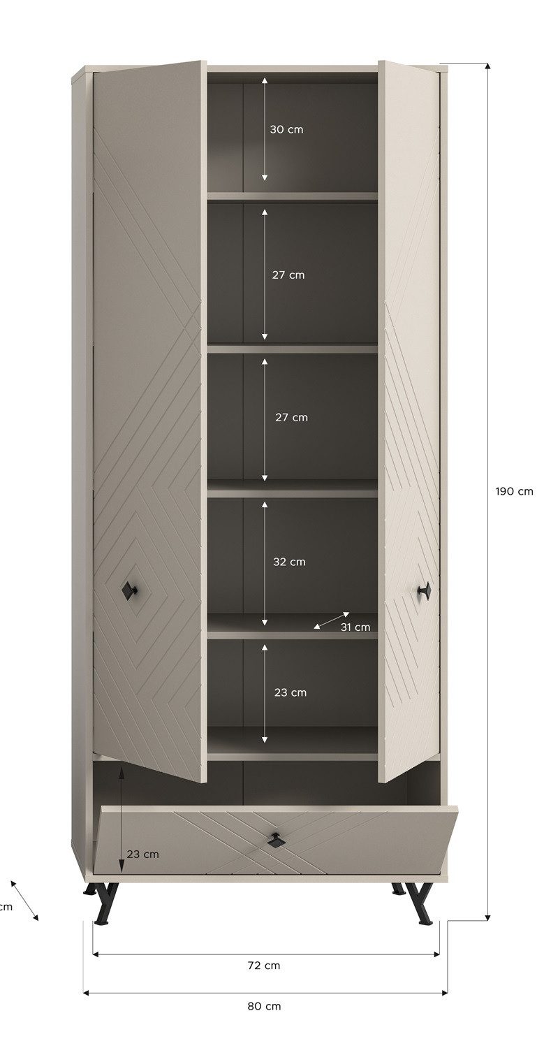 xonox.home Kleiderschrank Kopie von Garderobenschrank Notes, beige matt/sandfarben #1 80 cm