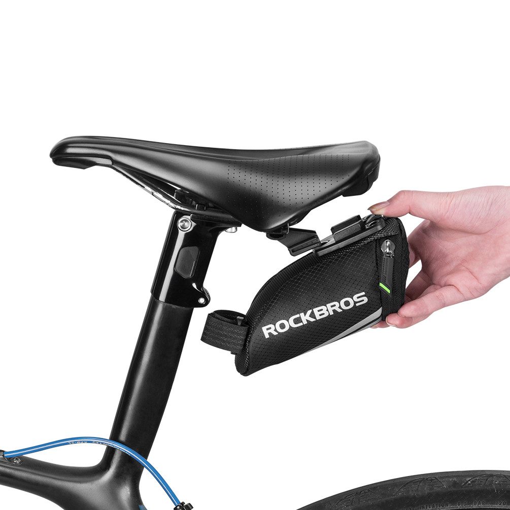 Illes-Laedchen Satteltasche ROCKBROS Fahrrad Satteltasche aus Nylon mit Click-System, kompakte Fahrradtasche inkl. Adapter 15,5 x 6,5 x 5 cm, Schwarz