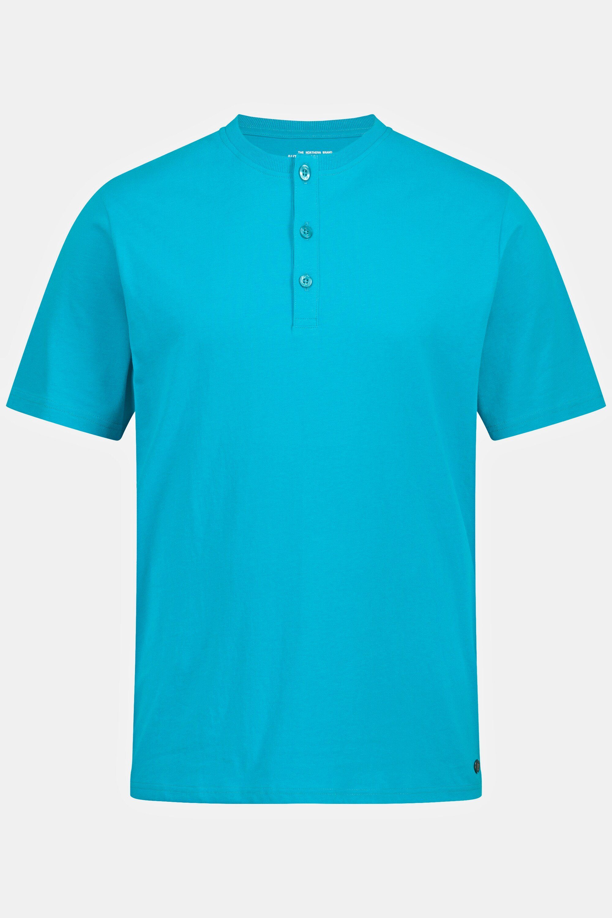 Basic JP1880 Henley dunkles Halbarm türkis T-Shirt Knopfleiste