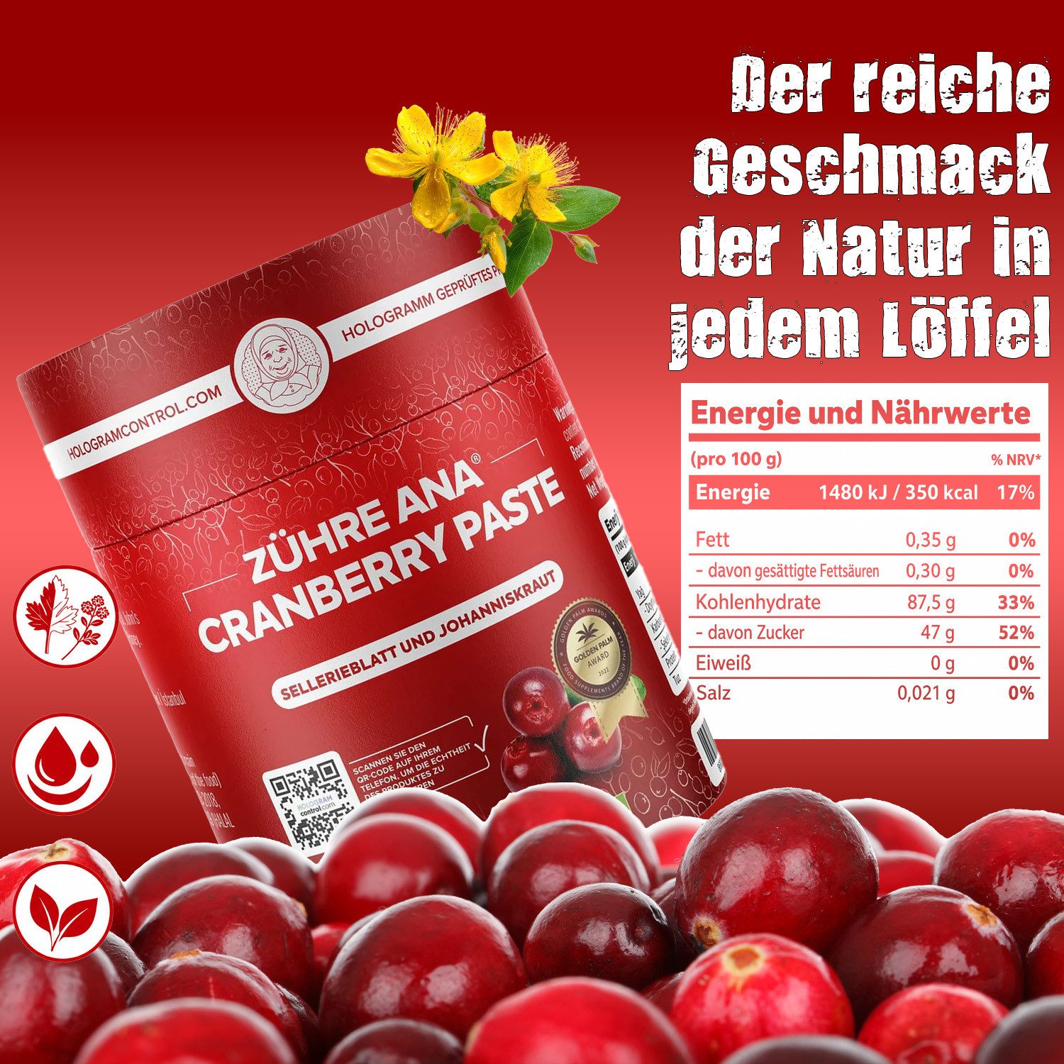 Zühre Ana® Cranberry Paste – Fruchtige Rezeptur mit Cranberry-Extrakt Paste, 240 g, Cranberry Paste – Reich an Vitamin C, natürlich.