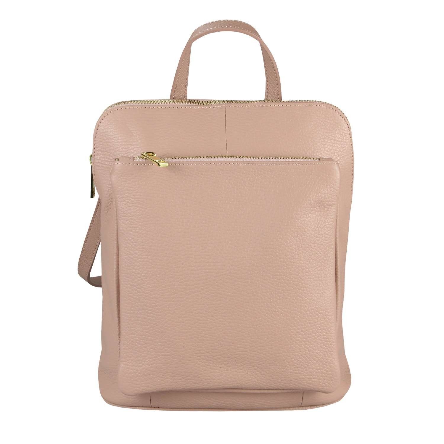 ITALYSHOP24 Rucksack Made in Italy Damen Leder Tasche Schultertasche, leichtgewicht Shopper, als Umhängetasche tragbar