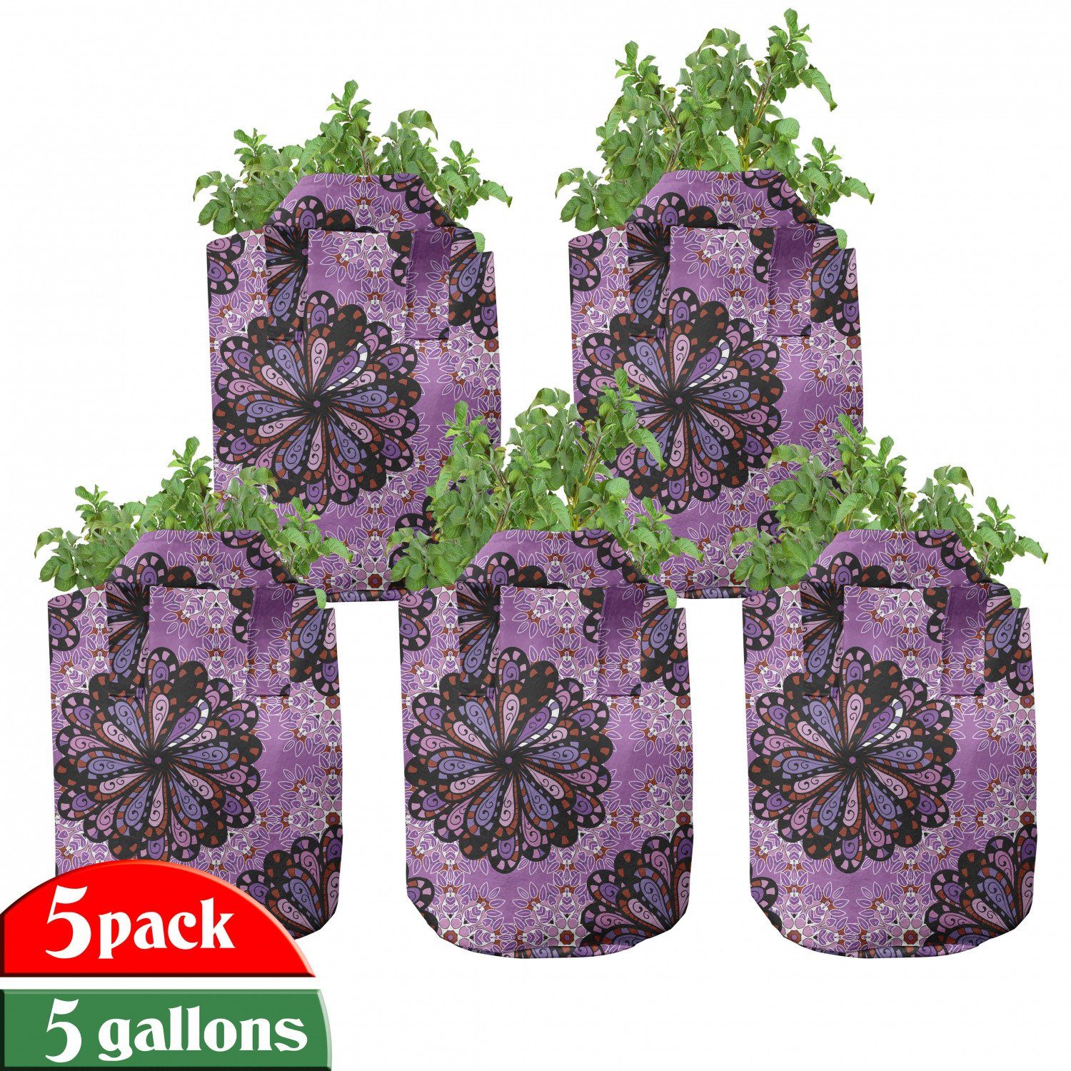 Abakuhaus Pflanzkübel hochleistungsfähig Stofftöpfe mit Griffen für Pflanzen, lila Mandala Vintage Boho