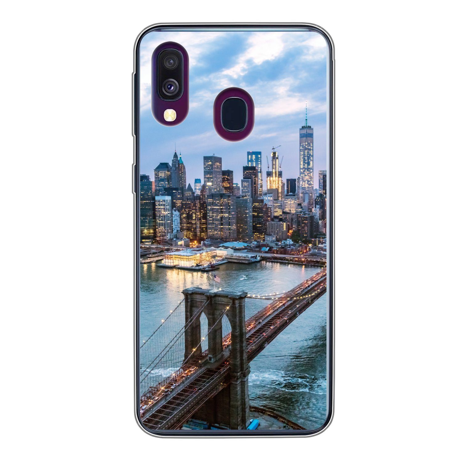 MuchoWow Handyhülle für Samsung Galaxy A40 New York - Skyline - Brücke, Smartphone-Bumper, Print, Handy Schutzhülle Dünn