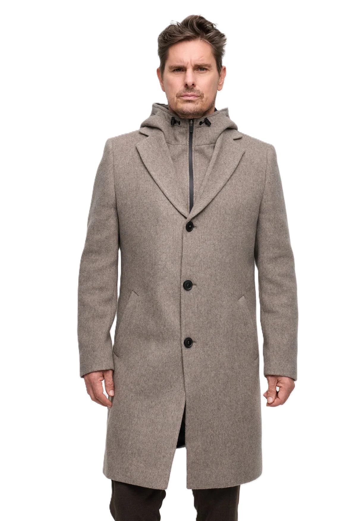 ZUITABLE Wintermantel 252814 DiArvid - Herren Filzmantel modern - mit Kapuze - Wollmantel