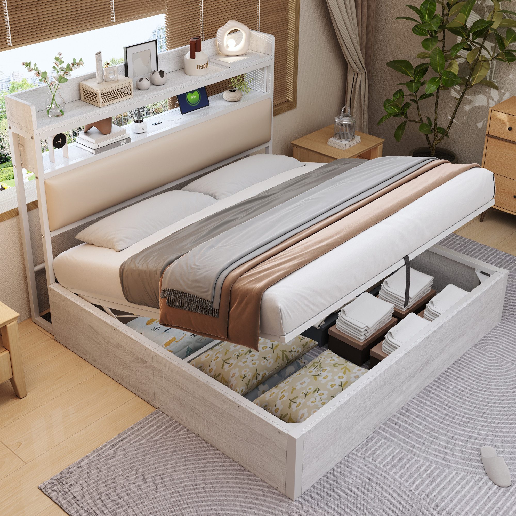 Ulife Polsterbett Hydraulisches Stauraumbett mit USB, versteckte Stauraumsc günstig online kaufen