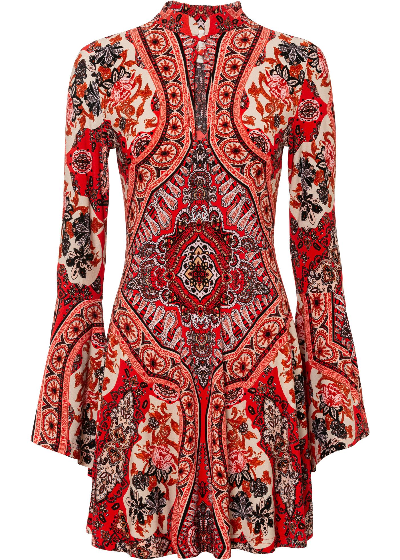 bonprix Jerseykleid Jerseykleid mit Stehkragen und Volant-Ärmel