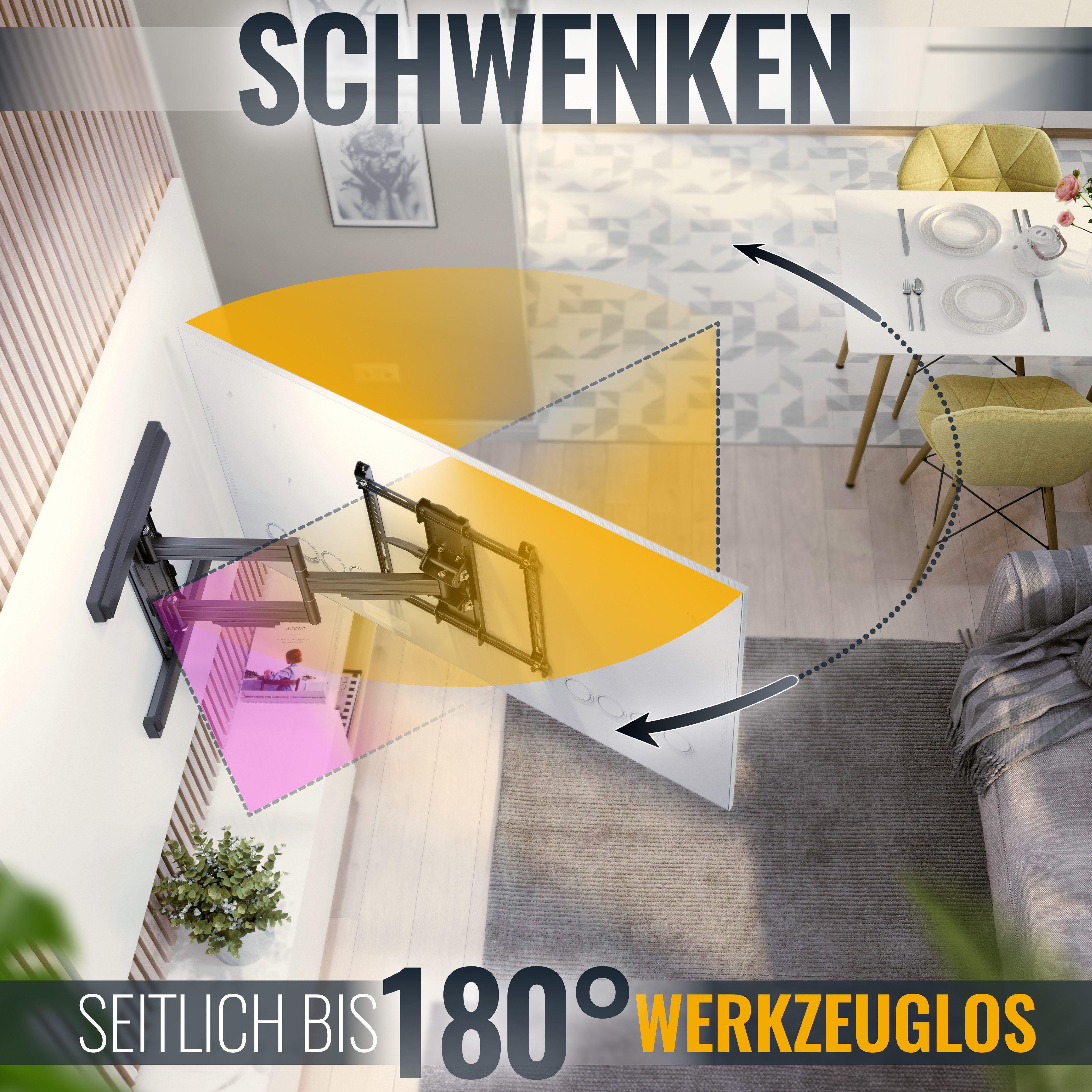RICOO TV-Wandhalterung Wandhalterung TV 45 Zoll bis 85 Zoll max 50 Kg schwenkbar S5744-B, (bis 85 Zoll, VESA 200x200 bis 400x400, 1-tlg., vollbeweglich neigbar ausziehbar 45" 48" 55" 60" 65" 70" 85" Halterung, bis 17° Neigung, bis zu 180° Schwenkung Fernseher Halter massiv)
