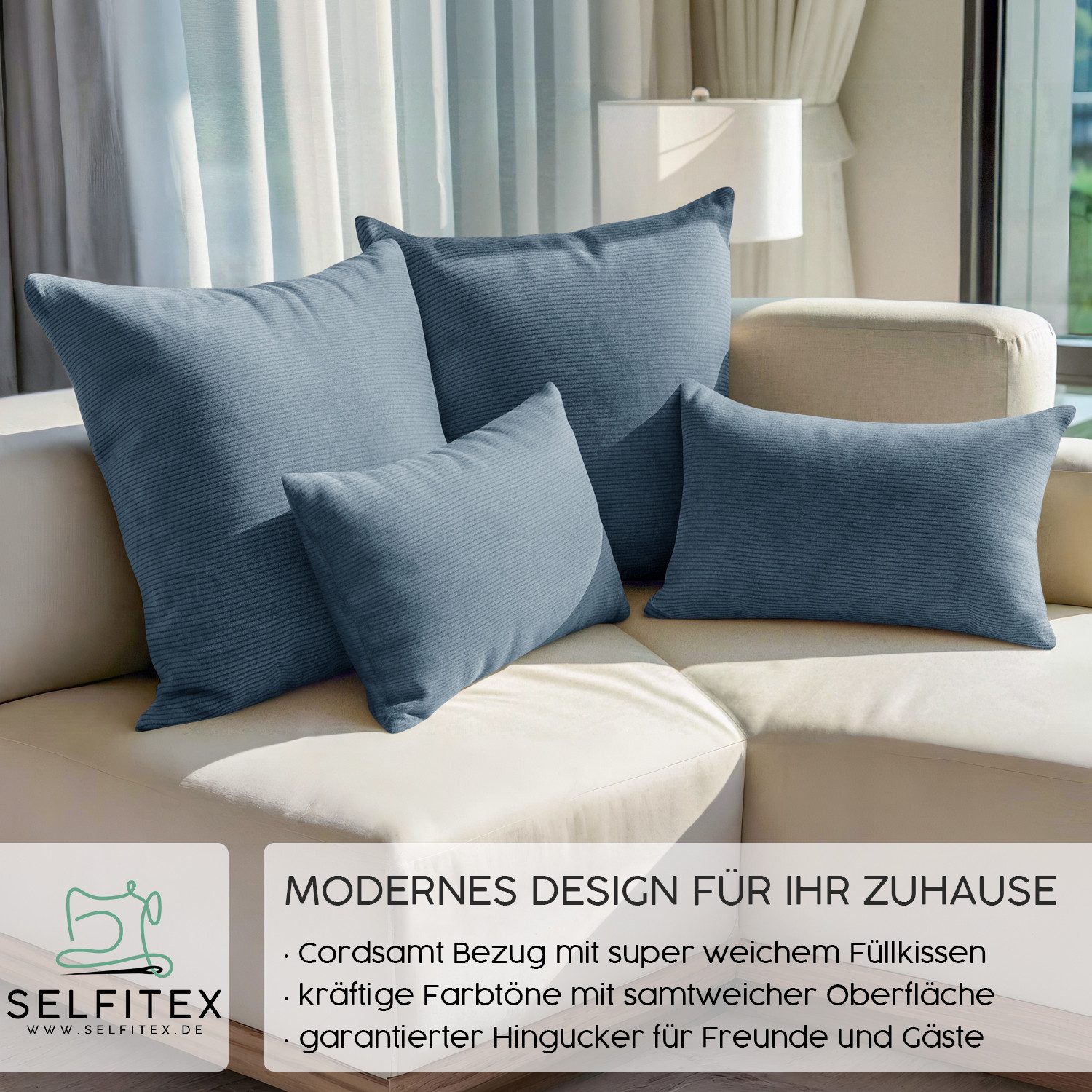 Selfitex Dekokissen 4er Set Cord Kissen inkl. Füllkissen, 2x 50x50 & 2x 30x günstig online kaufen
