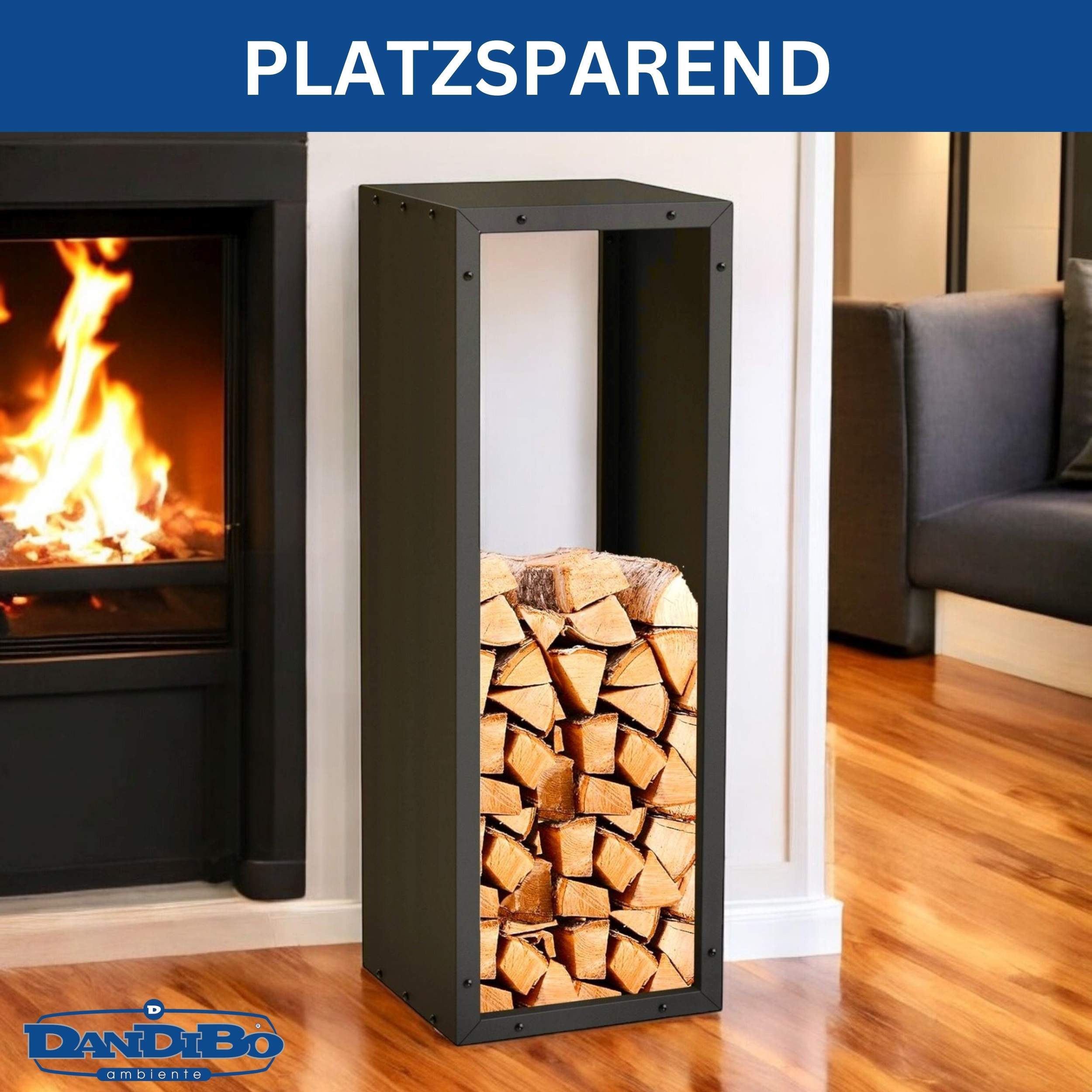 DanDiBo Kaminholzregal Innen mit Ablage Metall Schwarz 96600 Brennholzregal, Holzaufbewahrung Kaminholzständer Feuerholzregal