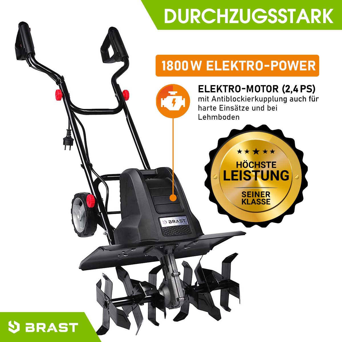 BRAST Elektromotorhacke Gartenfräse Kultivator Ackerfräse 1200-1800 Watt 36-45cm Arbeitsbreite, 45 cm Arbeitsbreite, viele Modelle für kleine bis sehr große Rasenflächen, Elektro Motorhacke elektrische Motorhacke