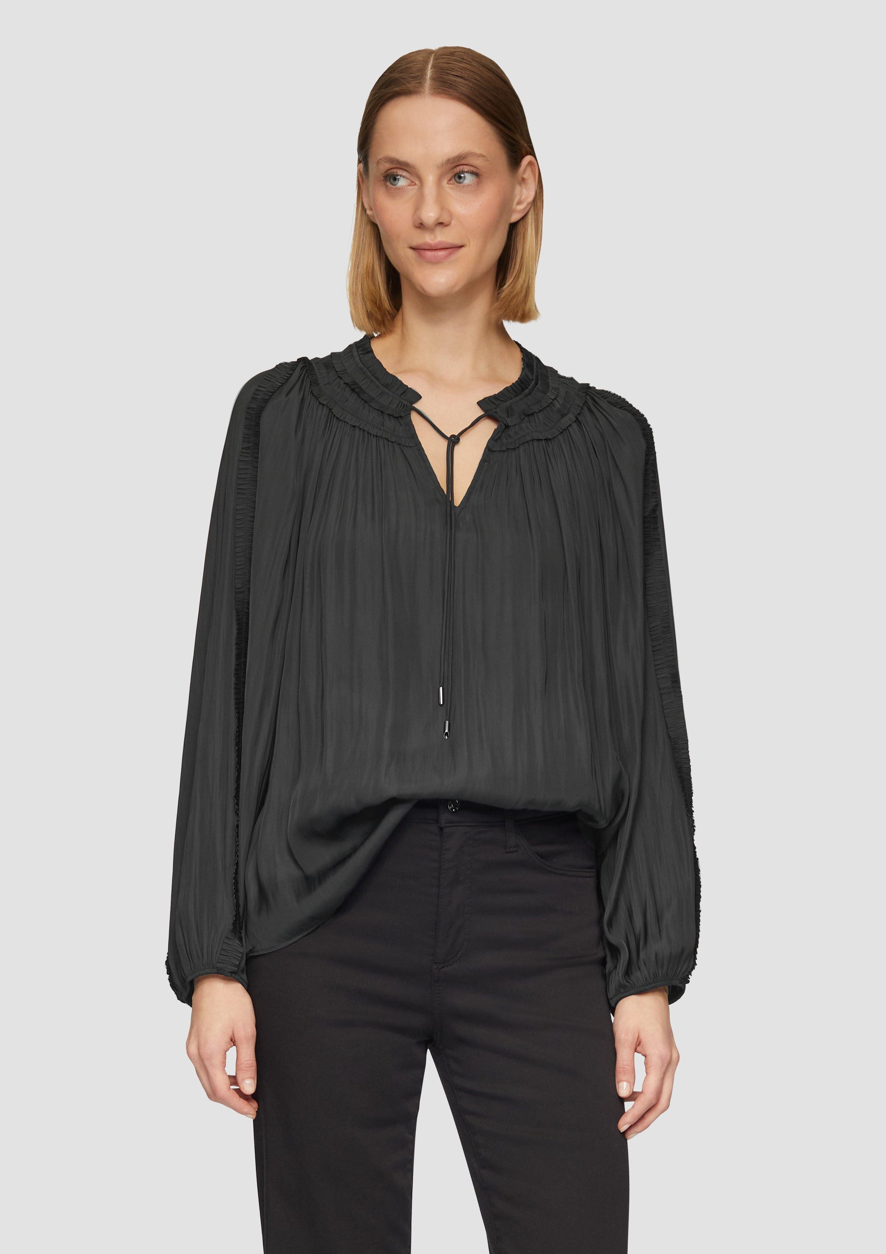 Langarmbluse Tunika-Bluse mit Rüschen-Details