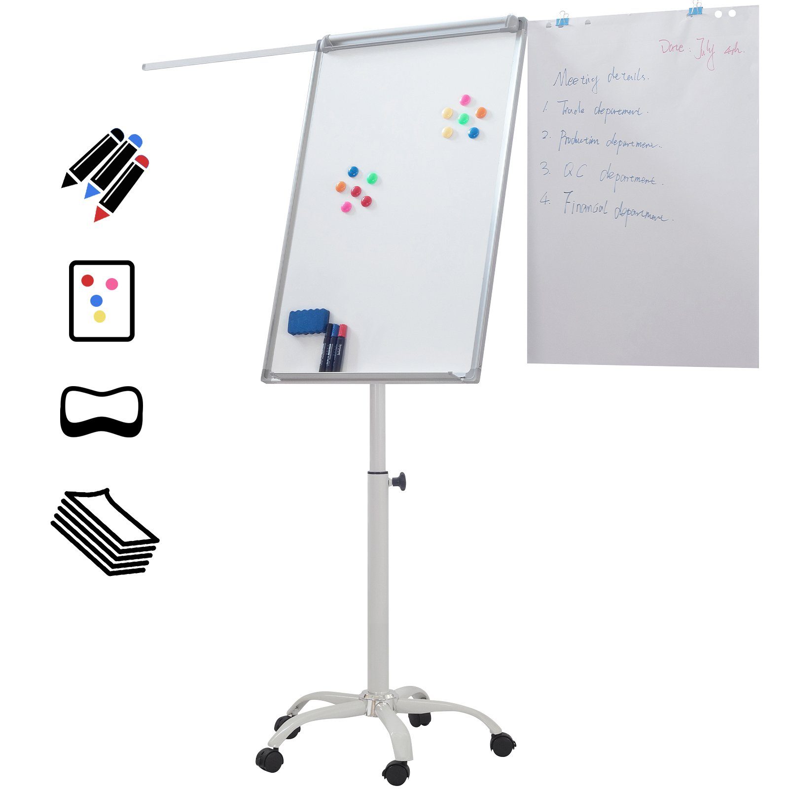 Jago Magnettafel Flipchart mit Sternfuß - 60x90cm, höhenverstellbar, Staffelei