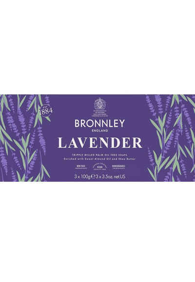Bronnley Handseife Lavender 300 g, Triple Milled Soap in Geschenkbox 3x100 g