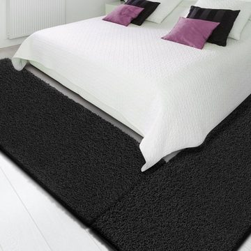 Hochflor-Bettumrandung Barcelona Schwarz, 3 Größen, Teppichläufer, ideal im Schlafzimmer Floordirekt, Höhe 22 mm, (3-tlg), Shaggy