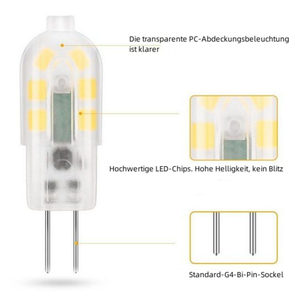 Eco iscooter Halogen Dimmbar, 10er LED G4 Glühbirne -1 Pack Halogen, 6W Stiftsockellampen 12V Halogenlampen Flutlichtstrahler Warmweiß, G4